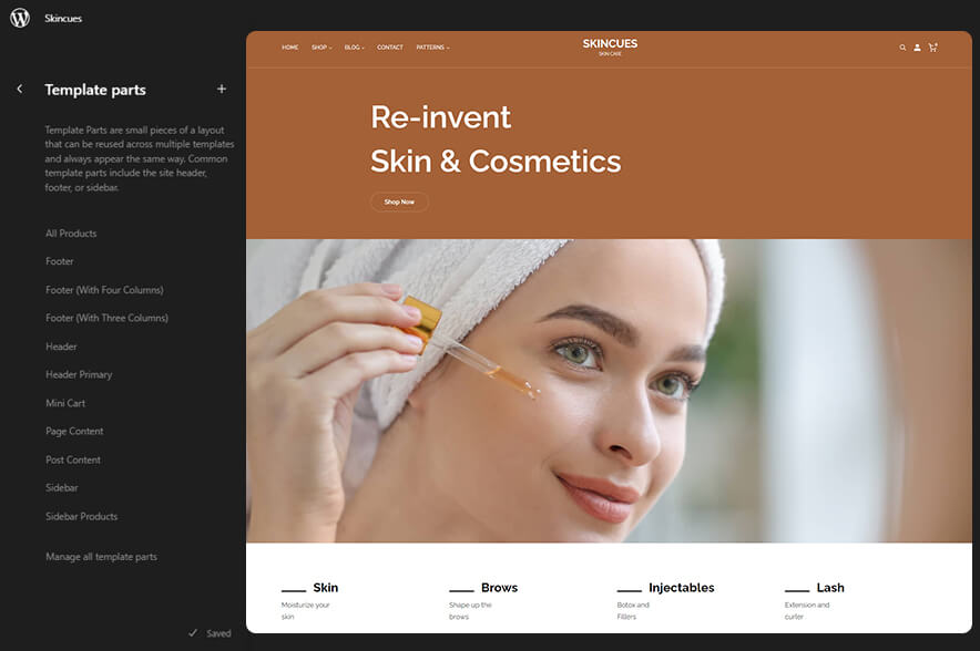 Skincues - eCommerce WordPress Block Theme Template Parts