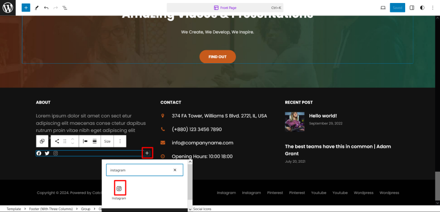 edit footer social media